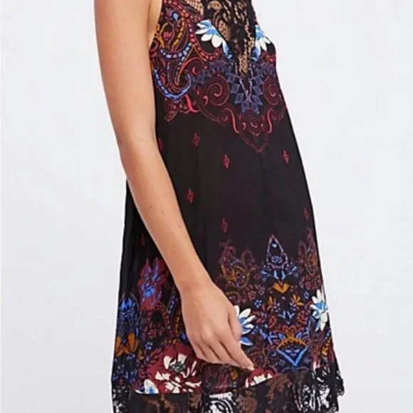Womens Free People Who's Sorry Now Printed Lace Shift Slip Dress Black - Picture 5 of 11